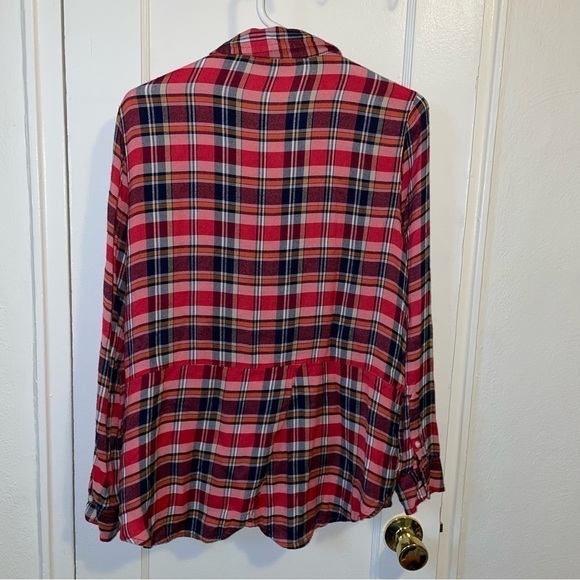 LUCKY BRAND Plaid Button Front Long Sleeve Tulip Back Blouse Top - Picture 2 of 4